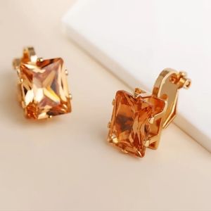 Clip On Large Sparkly Champagne Stone Earrings
